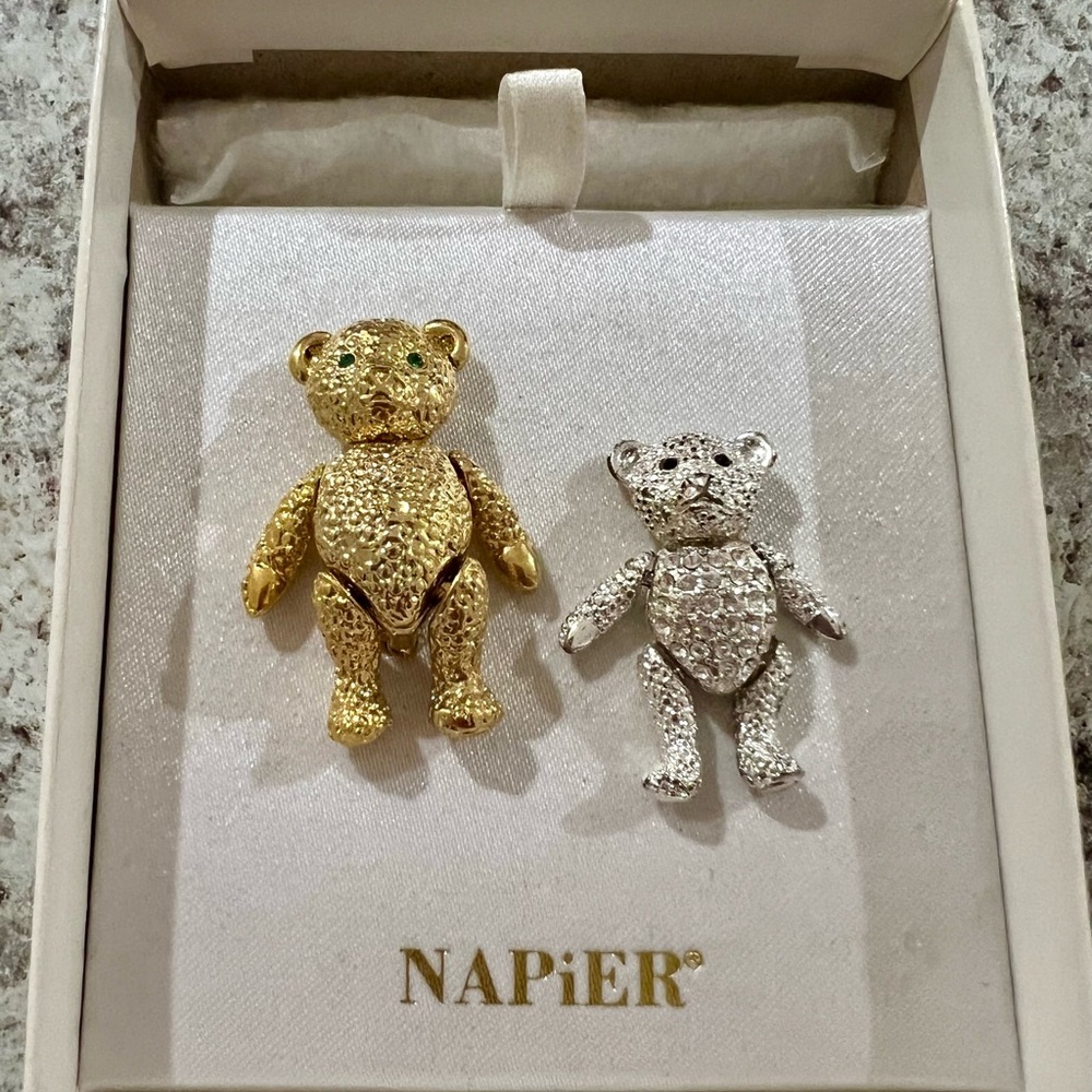 Napier Gold and Silver Bear Brooch Duo Vintage